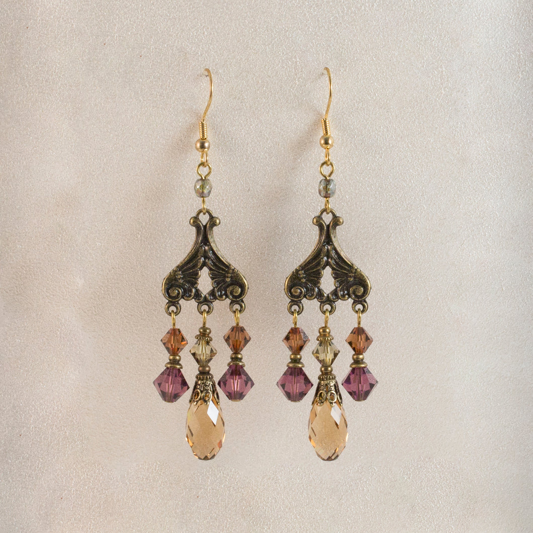 All That Jazz - Art Deco Crystal chandelier Earrings in Chamagne, Amethyst and Topaz