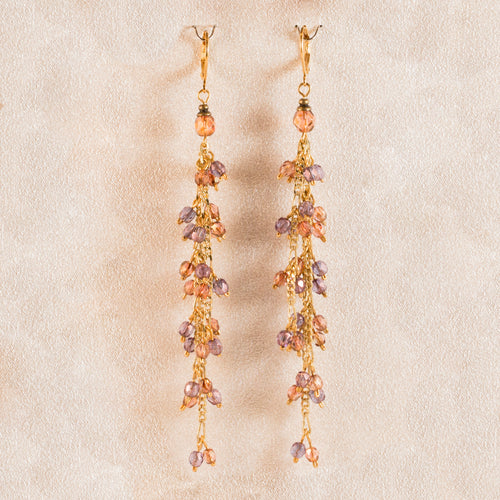 All That Jazz - Mata Hari Linear Beaded Drop Earrings in Peach and Purple