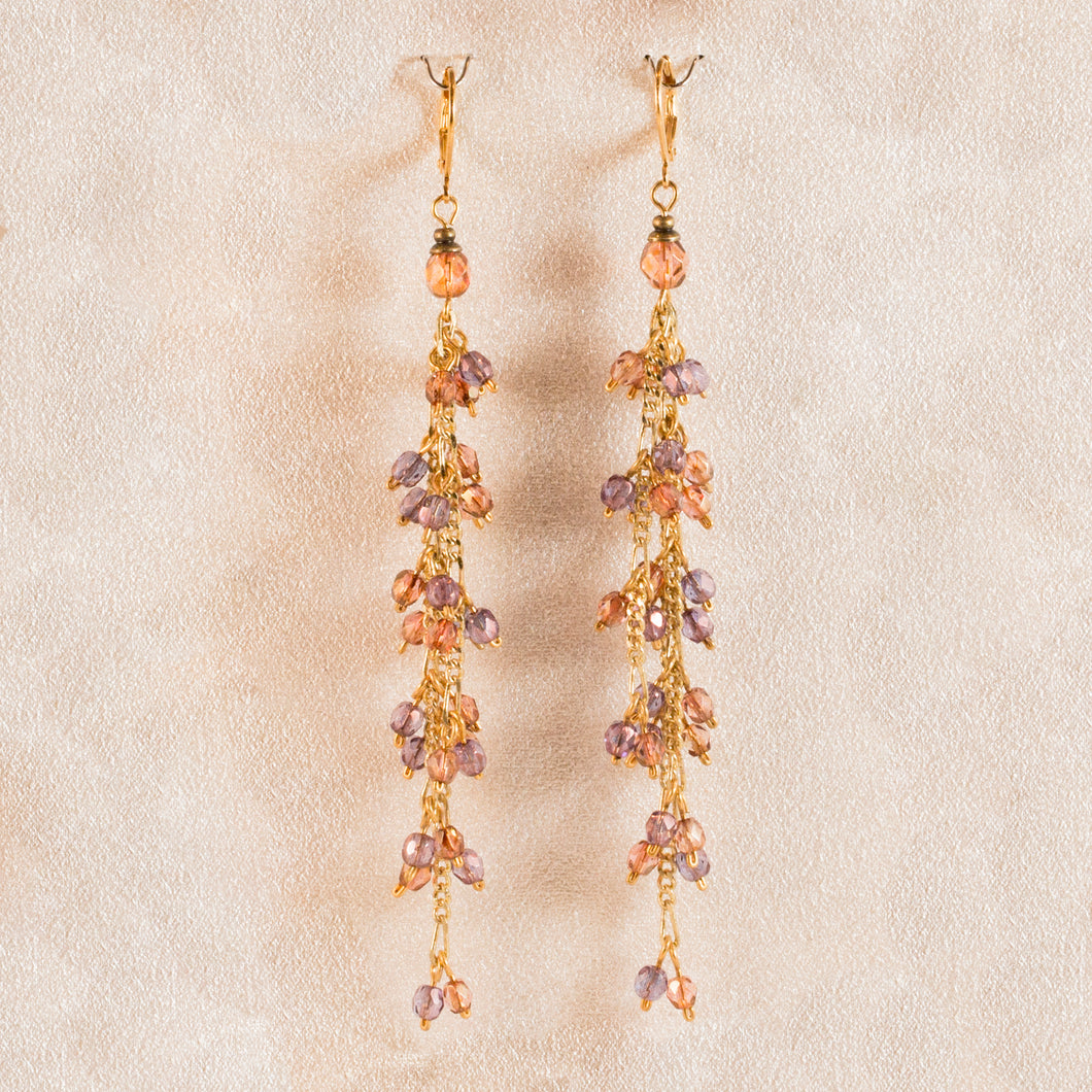 All That Jazz - Mata Hari Linear Beaded Drop Earrings in Peach and Purple