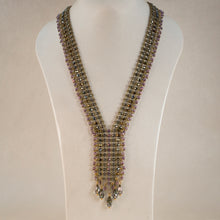 Load image into Gallery viewer, All That Jazz - Art Deco LongStatement Necklace in iridescent Olive Green and Purple
