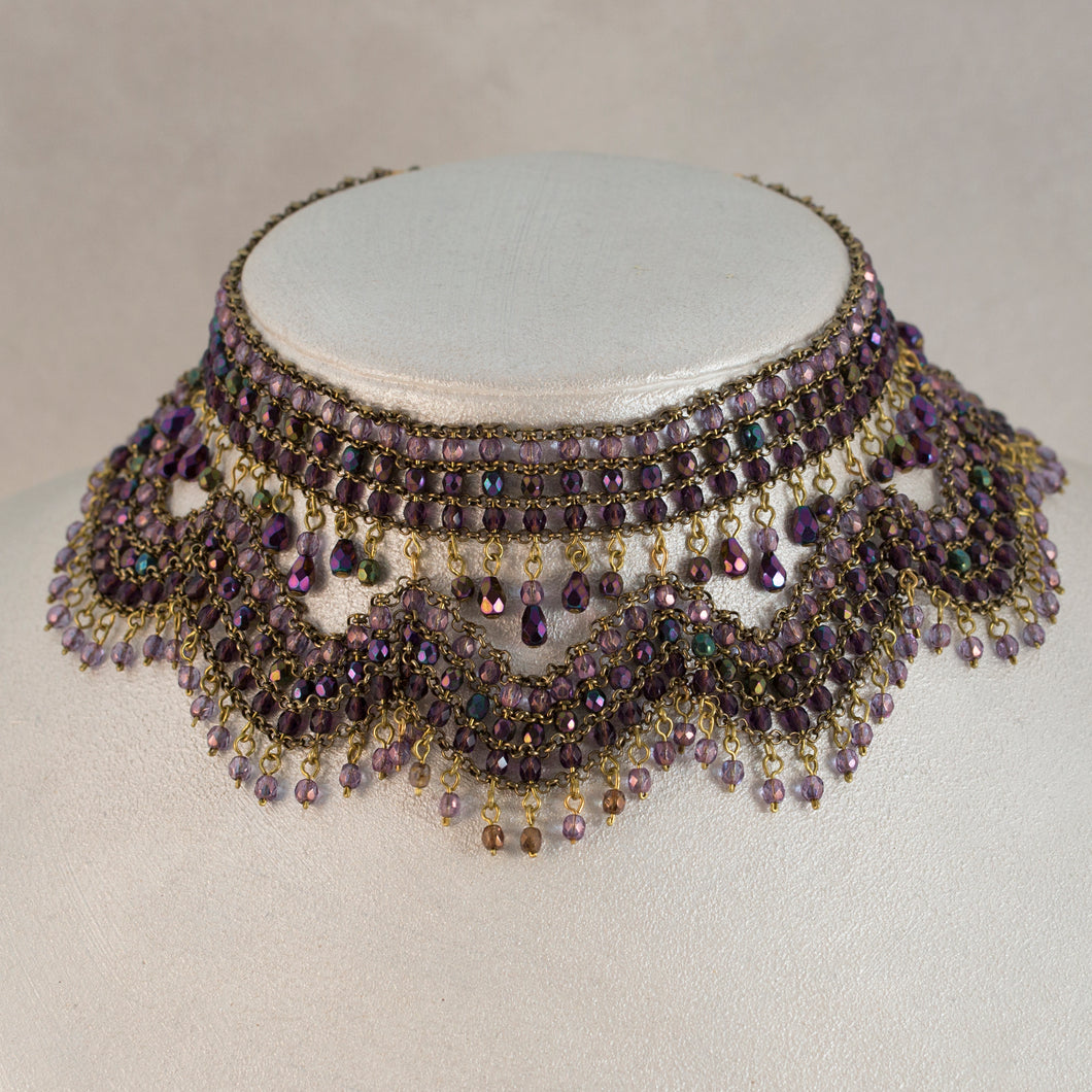 All That Jazz - Beaded Statement Choker Necklace in Iridescent Purples