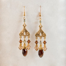 Load image into Gallery viewer, All That Jazz - Art Deco Crystal Chandelier Earrings in Topazand Champagne
