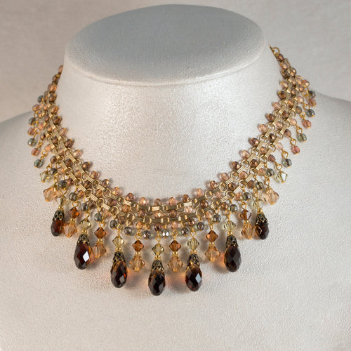 All That Jazz - Crystal Multi Drop Collar Necklace in Topaz, Champagne and Olivine